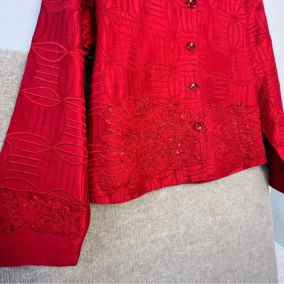 Anage Silk Red Embroidered Dress Jacket Women’s Size XL - Picture 2 of 14